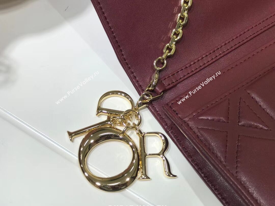 DIOR CLUTCH gold-tone metal C1040A Bordeaux