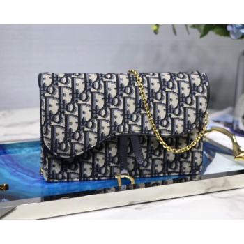 Dior SADDLE DENIM CANVAS Chain Clutch bag S5614 dark blue