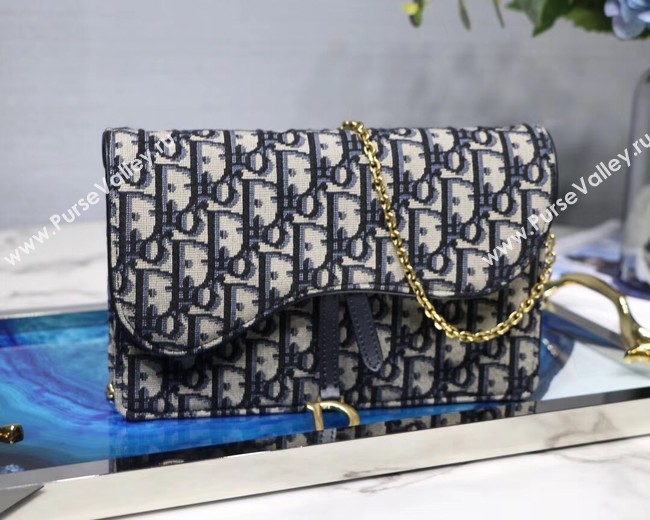 Dior SADDLE DENIM CANVAS Chain Clutch bag S5614 dark blue