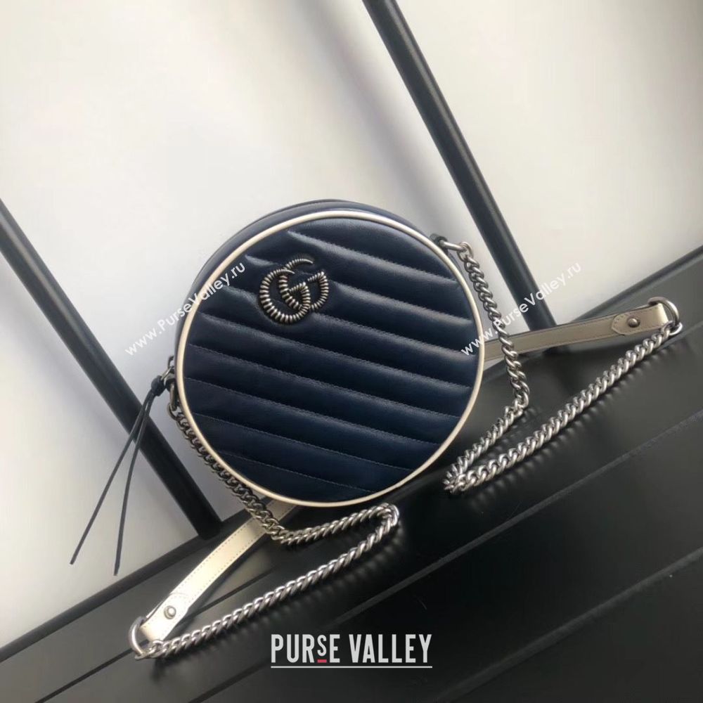 Gucci GG Marmont mini round shoulder bag 550154 Navy