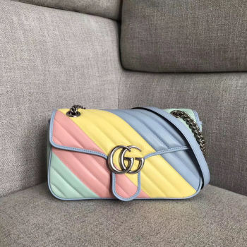 Gucci GG Marmont small shoulder bag 443497 green&pink&yellow&blue