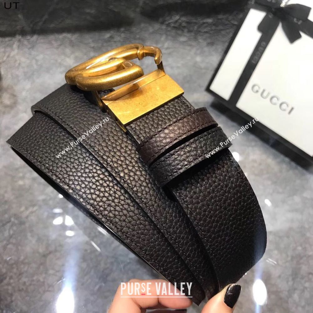 Gucci Original Litchi Leather 4CM Wide Available on both sides Belt 68884C Black & Brown
