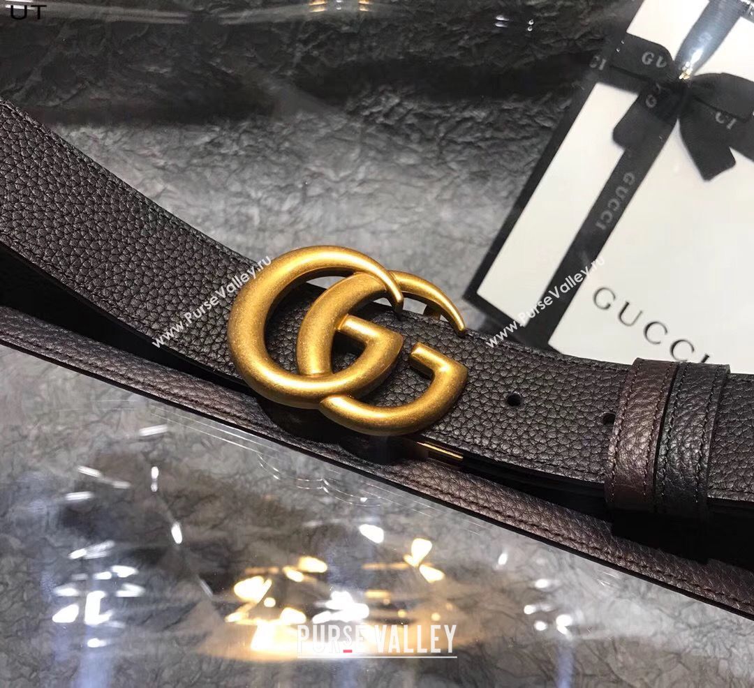 Gucci Original Litchi Leather 4CM Wide Available on both sides Belt 68884C Black & Brown