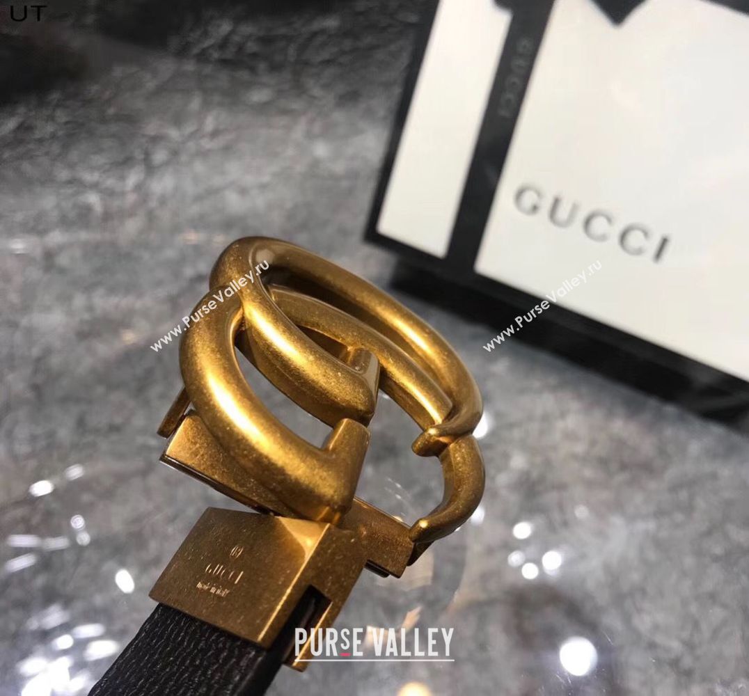 Gucci Original Litchi Leather 4CM Wide Available on both sides Belt 68884C Black & Brown