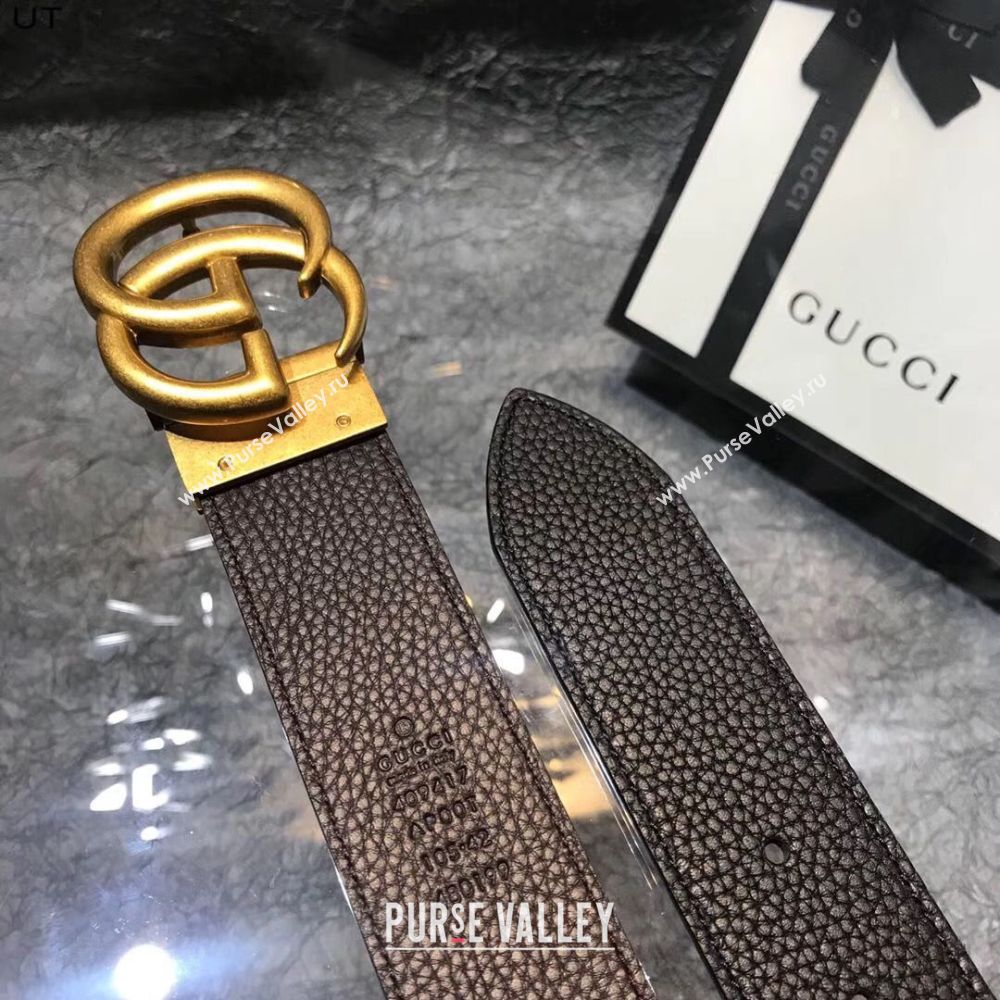 Gucci Original Litchi Leather 4CM Wide Available on both sides Belt 68884C Black & Brown