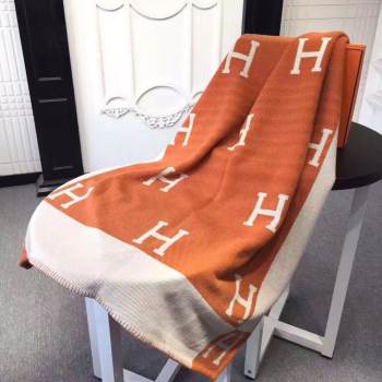 Hermes Lambswool & Cashmere Shawl & Blanket 71155 Orange