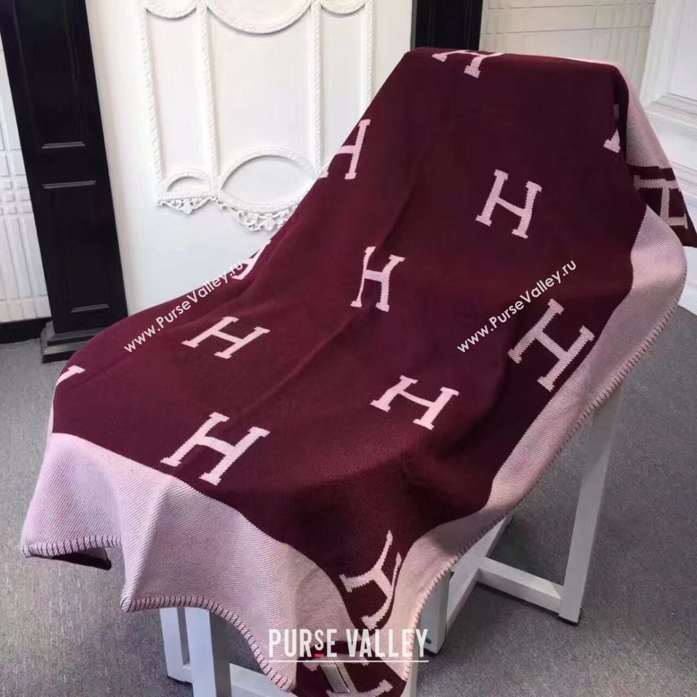 Hermes Lambswool & Cashmere Shawl & Blanket 71155 Wine