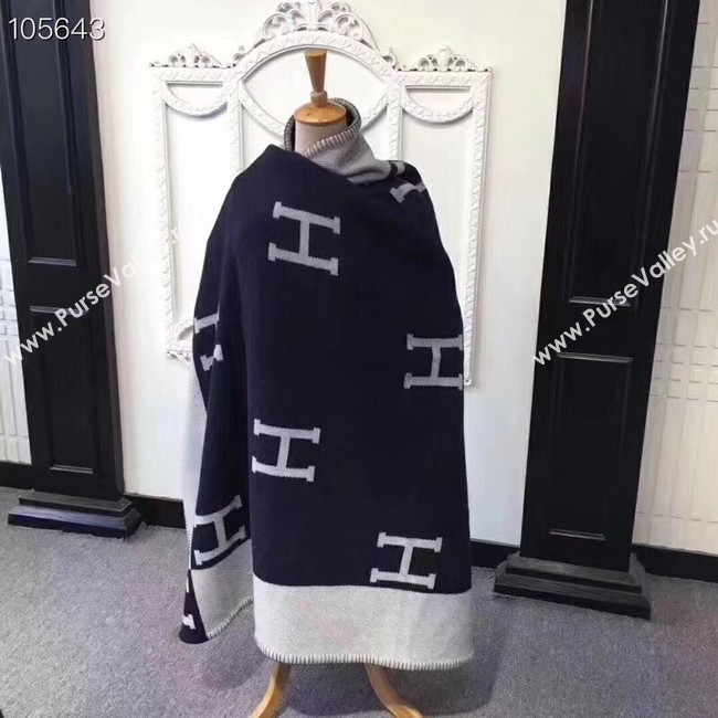 Hermes lambswool & cashmere & Blanket Shawl 71152 black