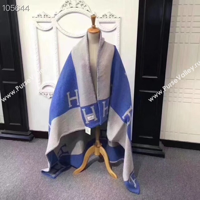 Hermes lambswool & cashmere & Blanket Shawl 71152 blue