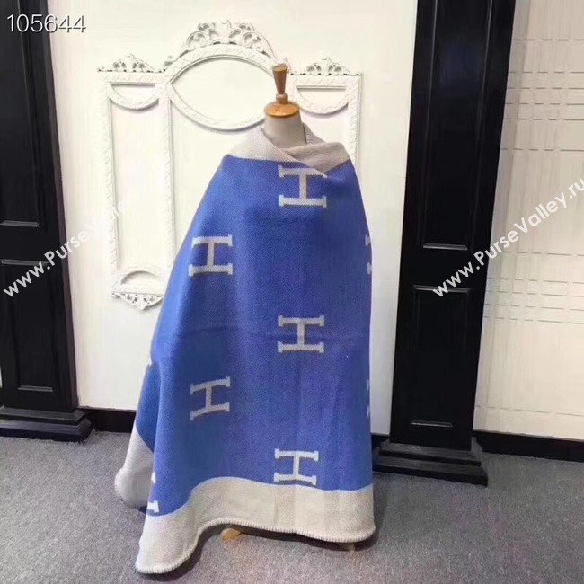 Hermes lambswool & cashmere & Blanket Shawl 71152 blue