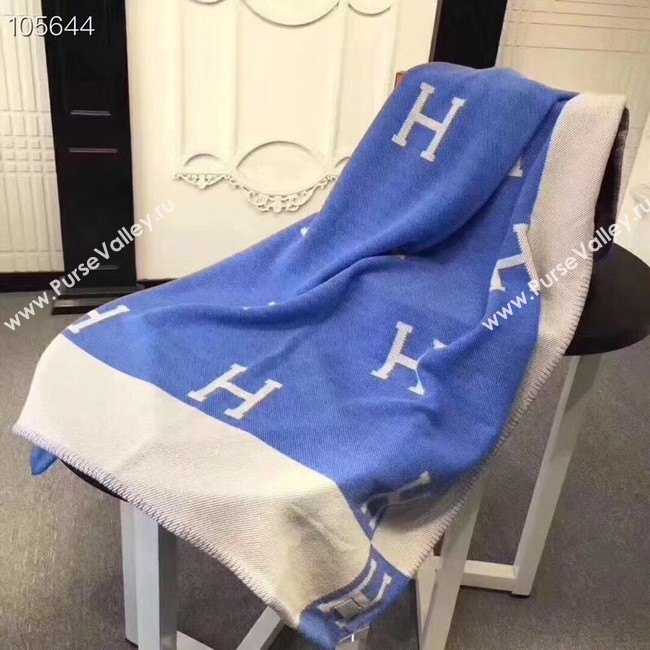 Hermes lambswool & cashmere & Blanket Shawl 71152 blue