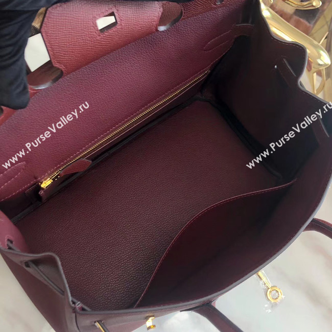 Hermes original Epsom Leather HB35O Burgundy&gold Metal