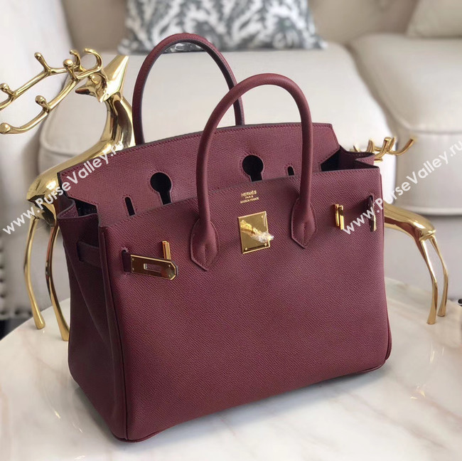 Hermes original Epsom Leather HB35O Burgundy&gold Metal