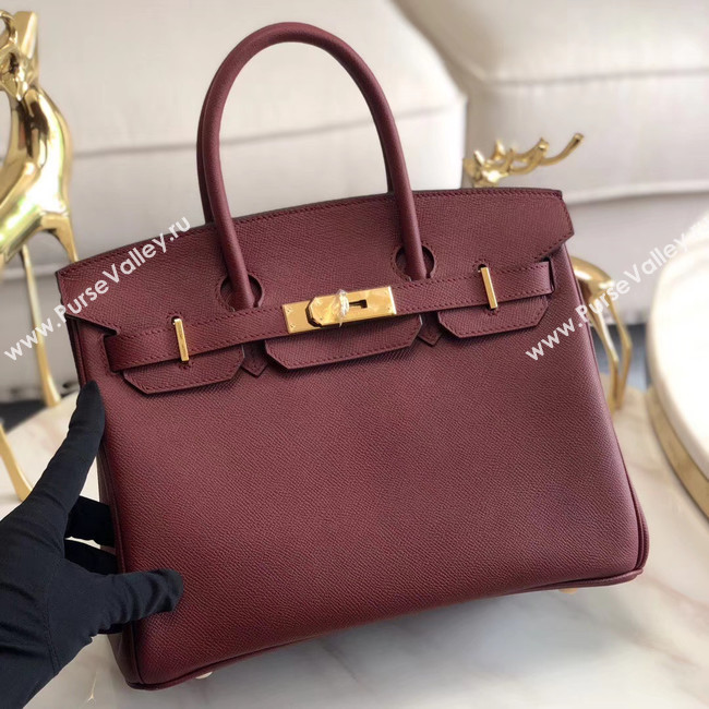 Hermes original Epsom Leather HB35O Burgundy&gold Metal