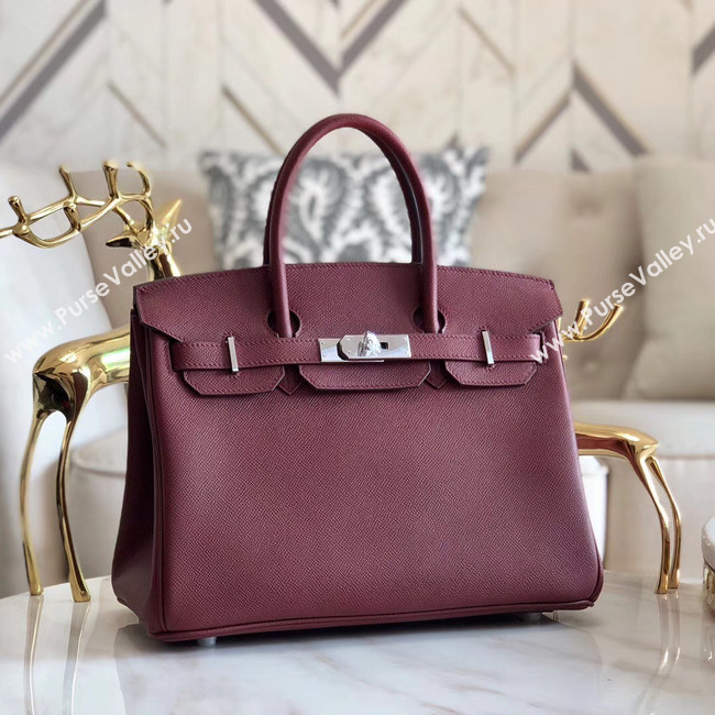 Hermes original Epsom Leather HB35O Burgundy&silver Metal
