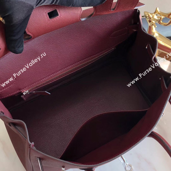 Hermes original Epsom Leather HB35O Burgundy&silver Metal