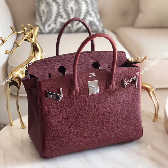 Hermes original Epsom Leather HB35O Burgundy&silver Metal
