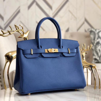 Hermes original Epsom Leather HB35O blue&gold Metal