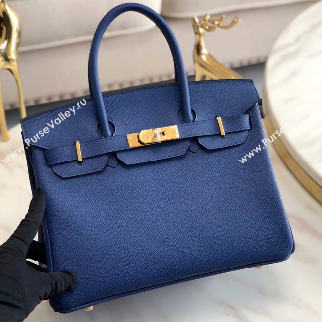 Hermes original Epsom Leather HB35O blue&gold Metal