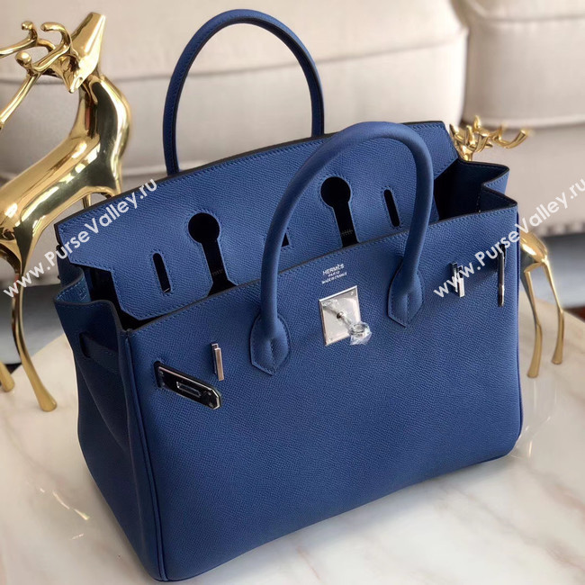 Hermes original Epsom Leather HB35O blue&silver Metal