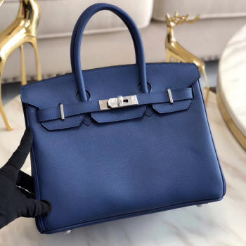 Hermes original Epsom Leather HB35O blue&silver Metal