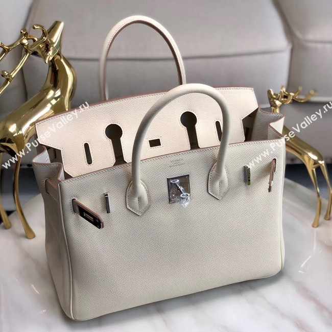 Hermes original Epsom Leather HB35O cream&silver Metal