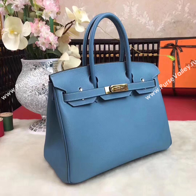 Hermes original Epsom Leather HB35O sky blue&gold Metal