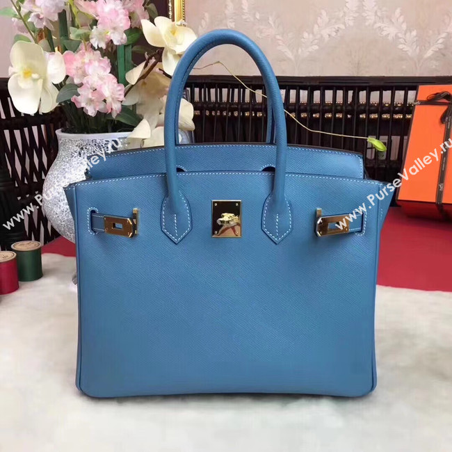 Hermes original Epsom Leather HB35O sky blue&gold Metal