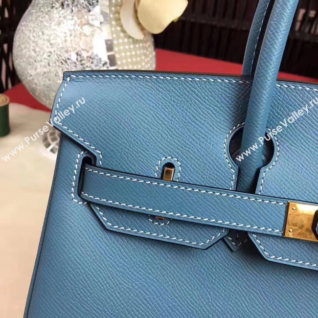 Hermes original Epsom Leather HB35O sky blue&gold Metal