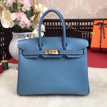 Hermes original Epsom Leather HB35O sky blue&gold Metal