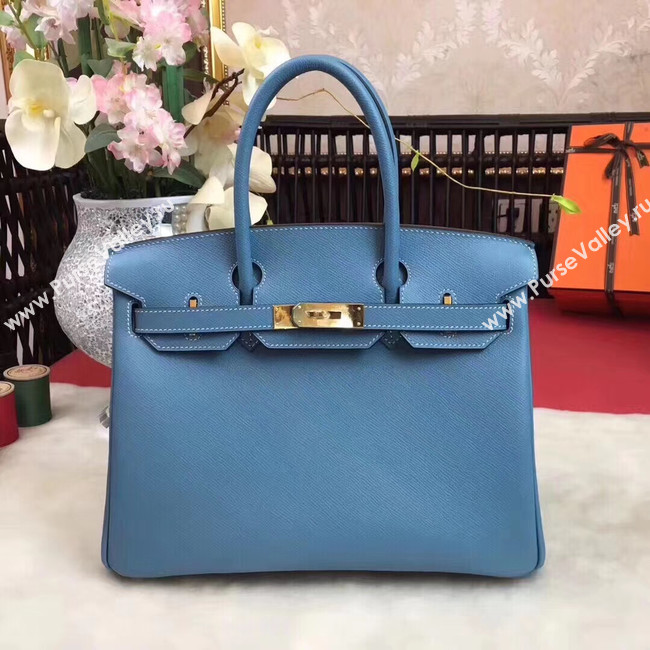 Hermes original Epsom Leather HB35O sky blue&gold Metal