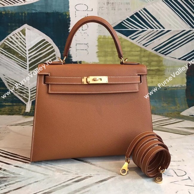 Hermes original Kelly Epsom Leather KL32 brown