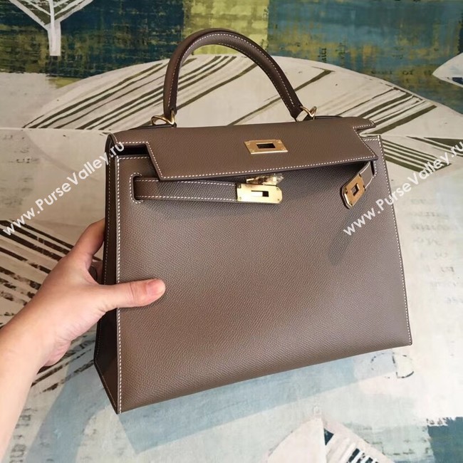 Hermes original Kelly Epsom Leather KL32 dark grey