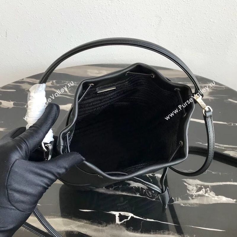 Prada Original Calfskin Leather Bucket Bag 1BH038 Black