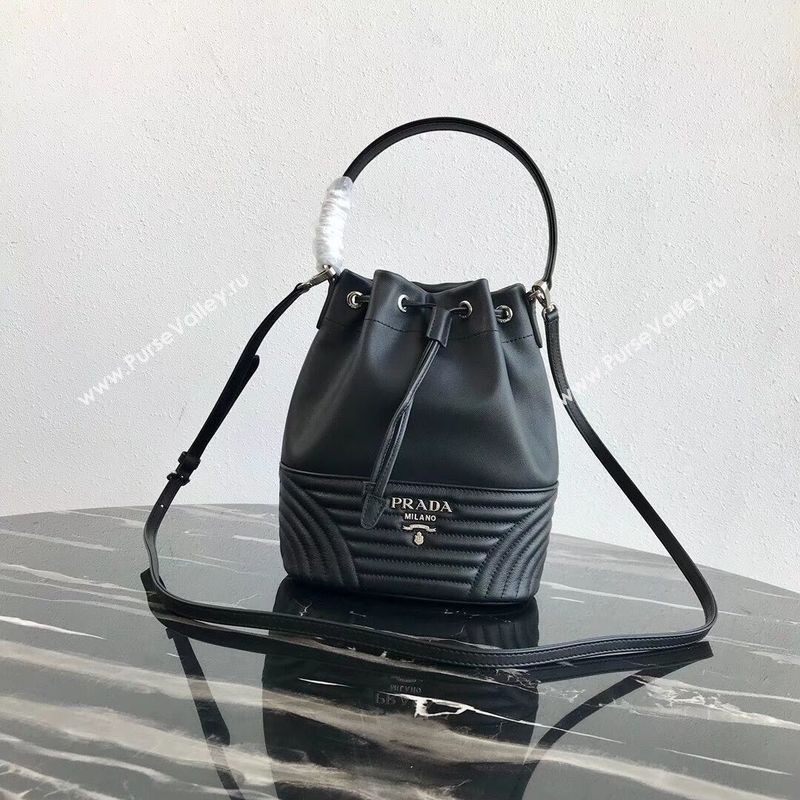 Prada Original Calfskin Leather Bucket Bag 1BH038 Black