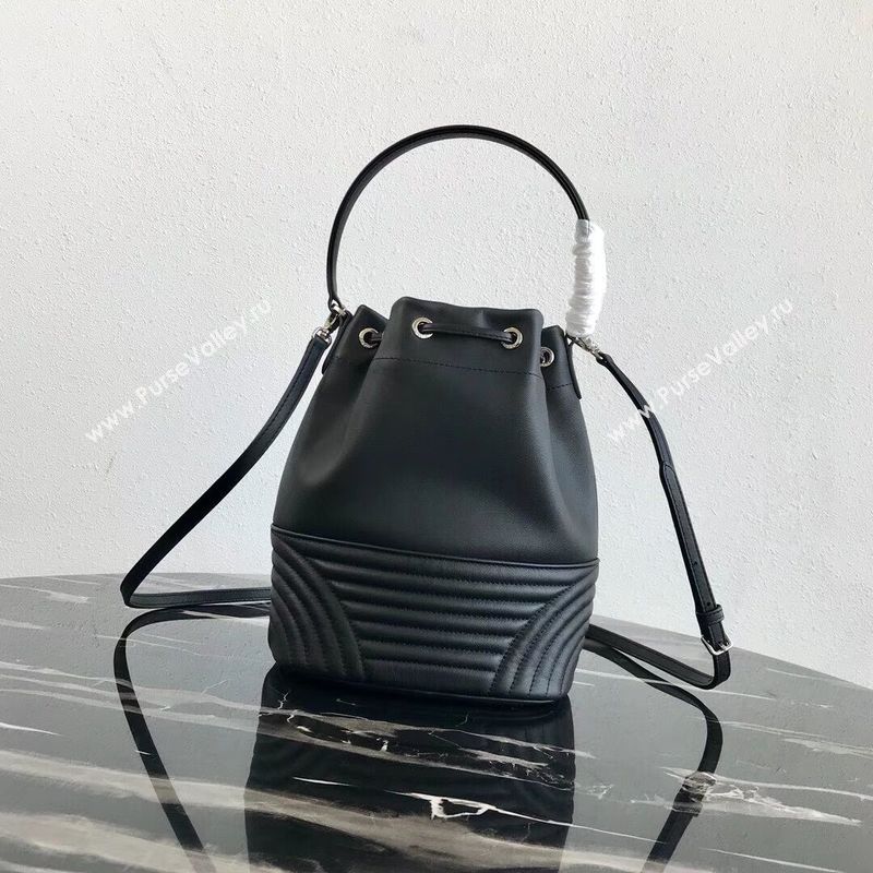 Prada Original Calfskin Leather Bucket Bag 1BH038 Black
