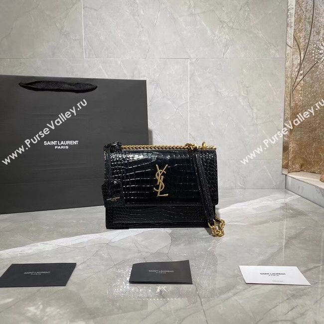 Yves Saint Laurent Calfskin Leather Shoulder Bag Y542206A Black&gold-Tone Metal