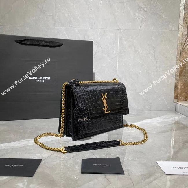 Yves Saint Laurent Calfskin Leather Shoulder Bag Y542206A Black&gold-Tone Metal