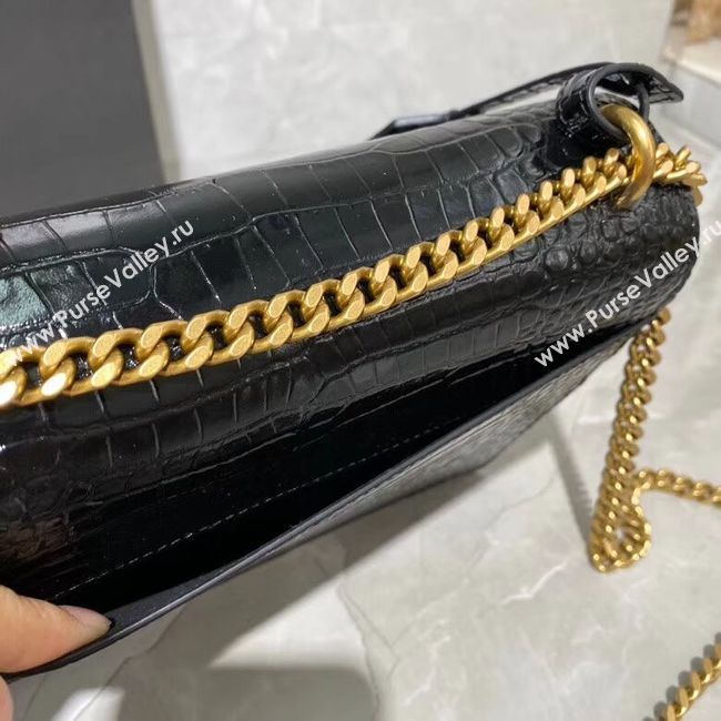 Yves Saint Laurent Calfskin Leather Shoulder Bag Y542206A Black&gold-Tone Metal