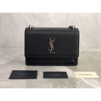 Yves Saint Laurent Calfskin Leather Shoulder Bag Y542206B black&silver-Tone Metal