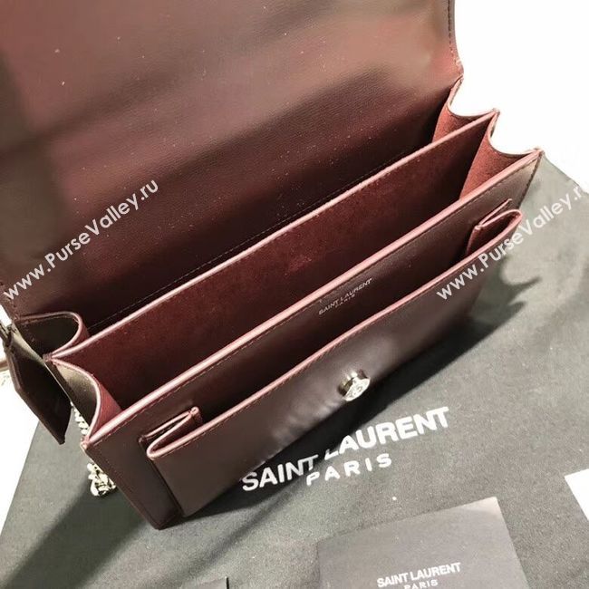 Yves Saint Laurent Calfskin Leather Shoulder Bag Y542206B Burgundy &silver-Tone Metal