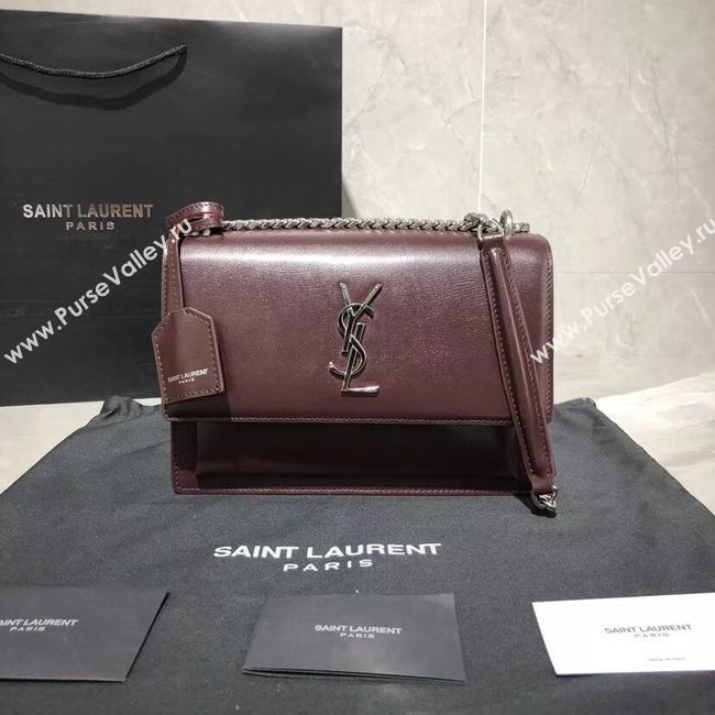 Yves Saint Laurent Calfskin Leather Shoulder Bag Y542206B Burgundy &silver-Tone Metal