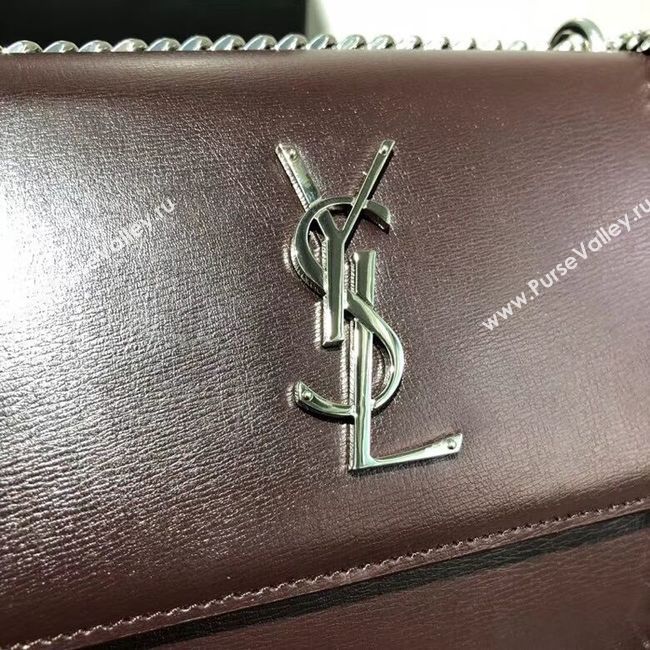 Yves Saint Laurent Calfskin Leather Shoulder Bag Y542206B Burgundy &silver-Tone Metal