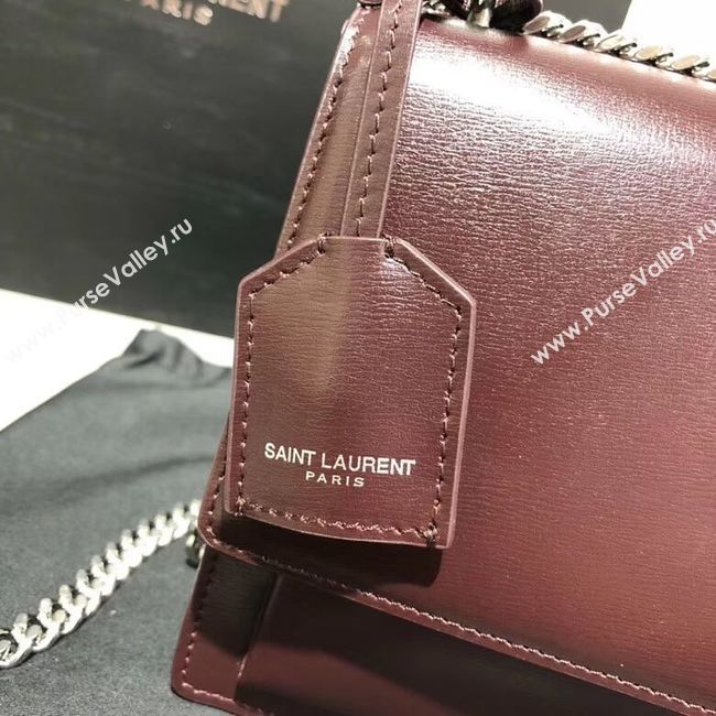 Yves Saint Laurent Calfskin Leather Shoulder Bag Y542206B Burgundy &silver-Tone Metal