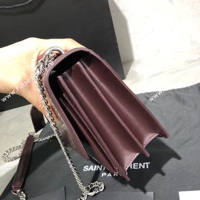 Yves Saint Laurent Calfskin Leather Shoulder Bag Y542206B Burgundy &silver-Tone Metal