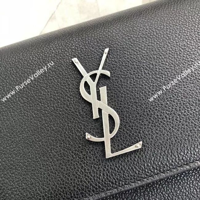 Yves Saint Laurent Calfskin Leather Shoulder Bag Y542206B black&silver-Tone Metal