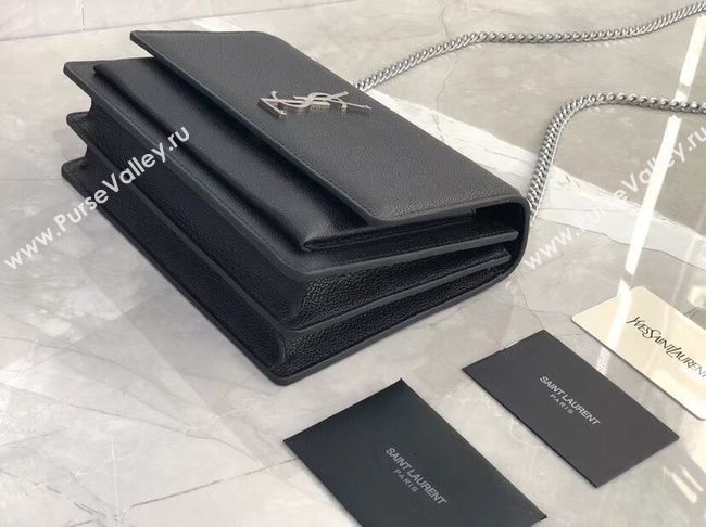 Yves Saint Laurent Calfskin Leather Shoulder Bag Y542206B black&silver-Tone Metal