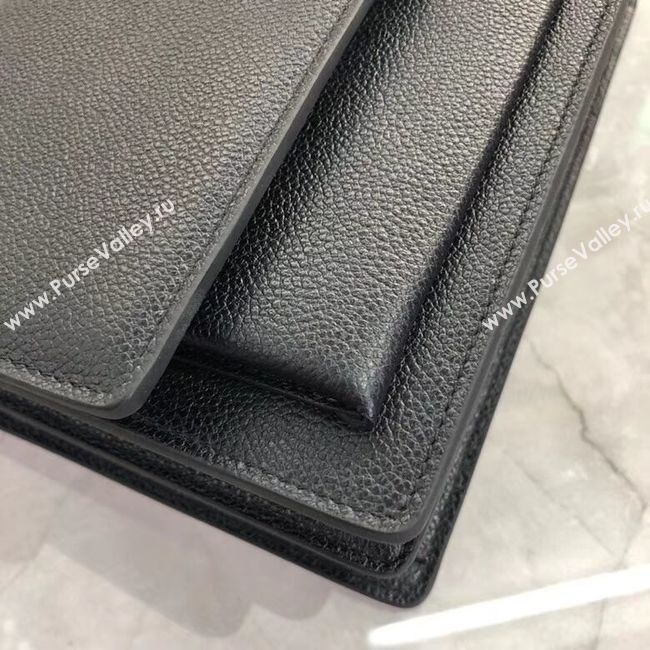 Yves Saint Laurent Calfskin Leather Shoulder Bag Y542206B black&silver-Tone Metal