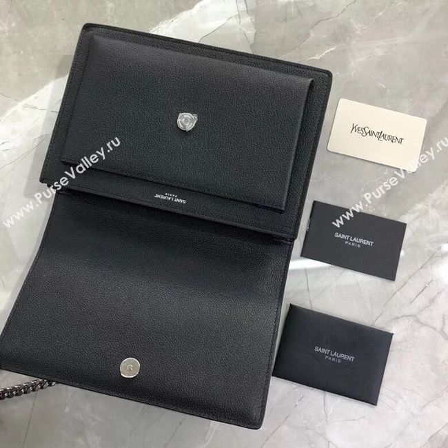 Yves Saint Laurent Calfskin Leather Shoulder Bag Y542206B black&silver-Tone Metal