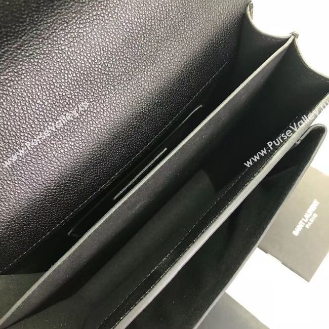 Yves Saint Laurent Calfskin Leather Shoulder Bag Y542206B black&silver-Tone Metal